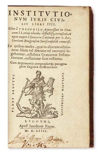 JUSTINIAN I, Emperor. Institutionum juris civilis libri IIII.  1554